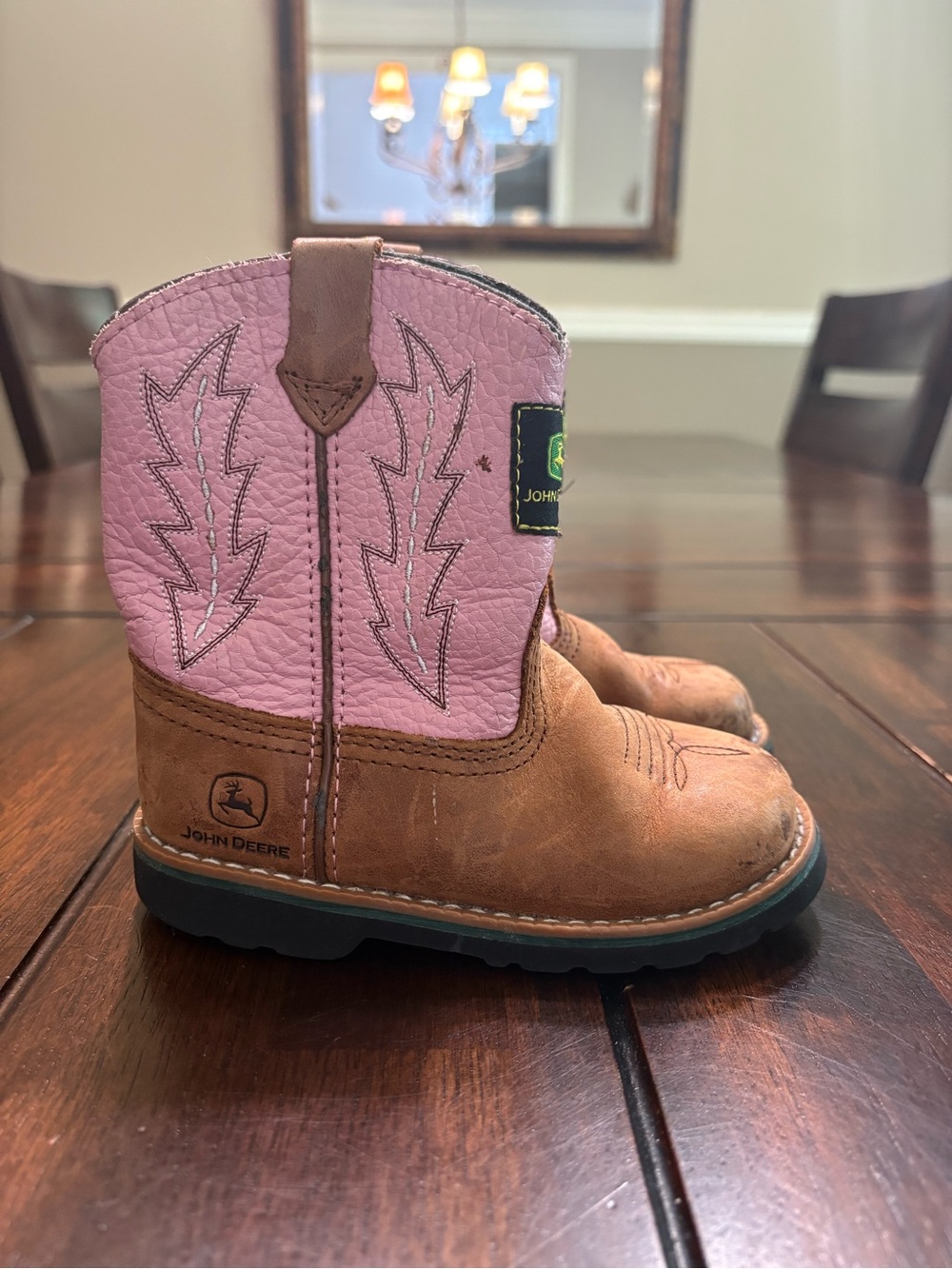 John Deere pink and brown toddler boots, size 7½ M